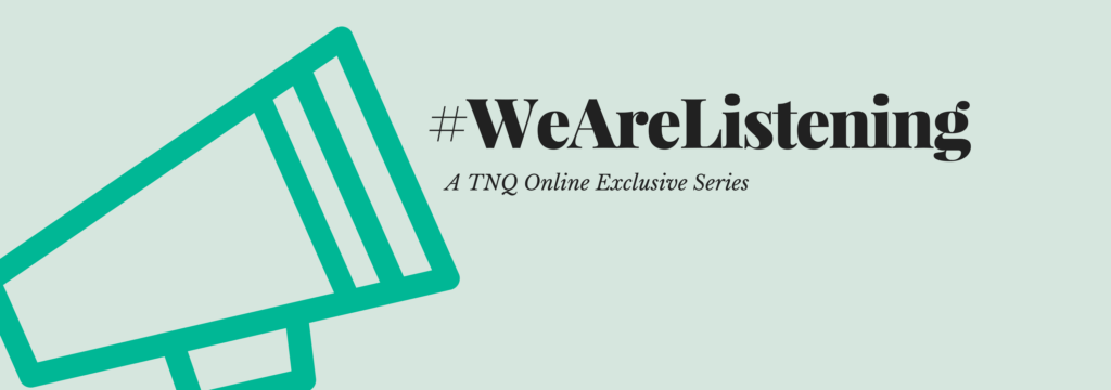 #WeAreListening brand banner