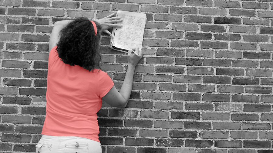 Gail Marlene Schwarts writes with brick wall