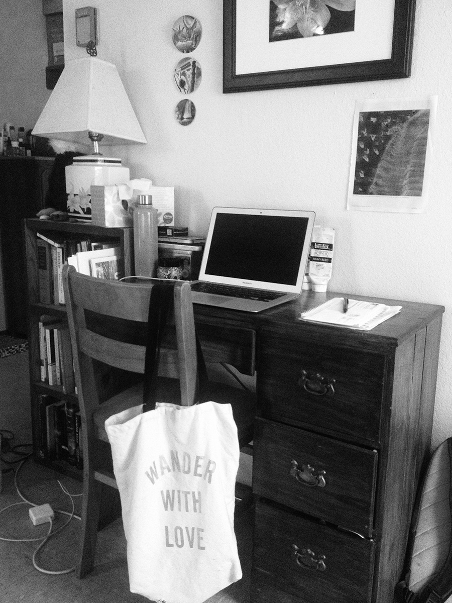 Evangeline Jones Writing Space: Desk with laptop "rarely used"